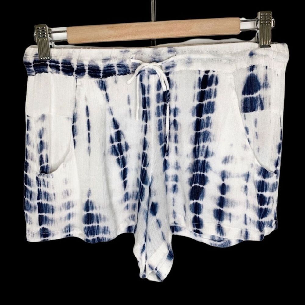 Women’s Shorts Pull On elastic waist stripe Small White Blue - Picture 2 of 12